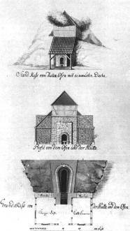 Entwürfe des Faktors Balcke für einen Gipsofen in Walkenried, 1750, oben mit Lehndach, unten mit angebauter Kloppedähle und Kalkammer.